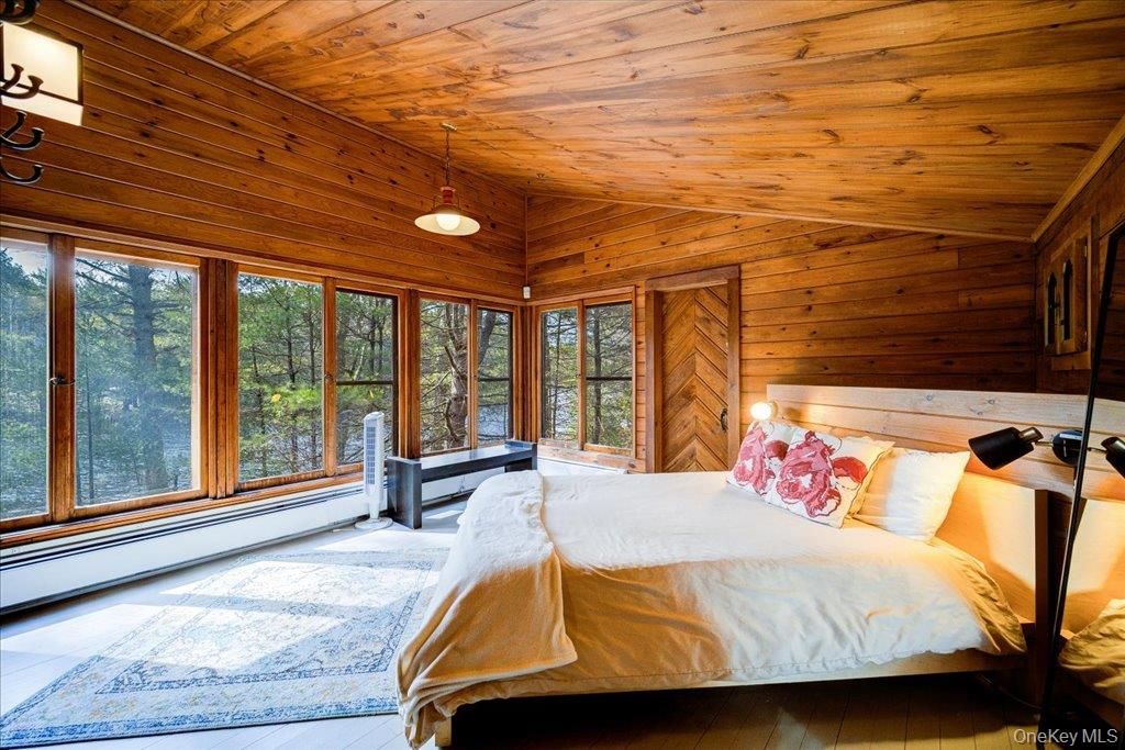 Bedroom, Interior, Pendant Lights, Wooden Ceilings, Wooden Walls