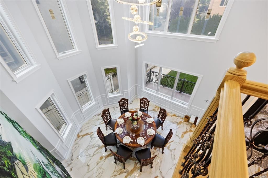 Dining room, Interior, Marble, Pendant Lights