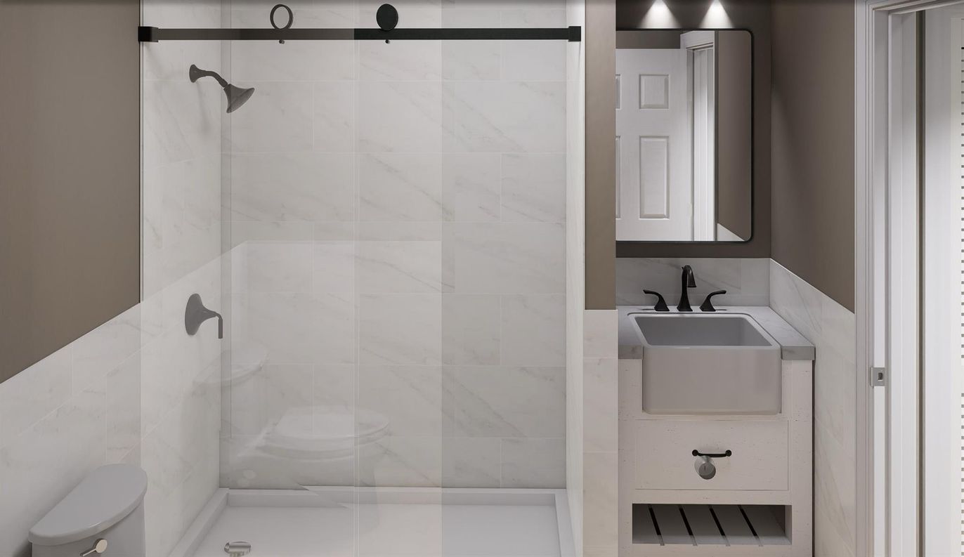 Bathroom, Glass Shower, Interior, Marble Walls