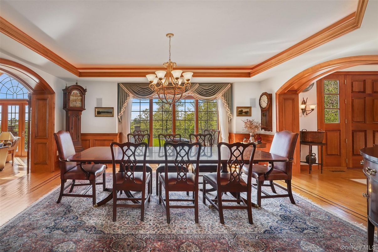 Chandelier, Dining room, Interior, Wood Texture Flooring