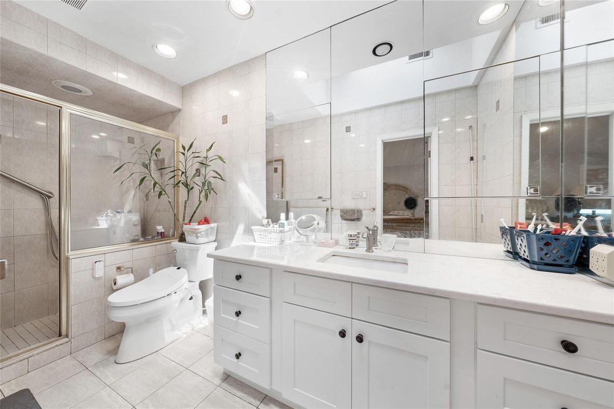 Bathroom, Dual Sink Vanities, Glass Shower, Interior, Recessed Lighting