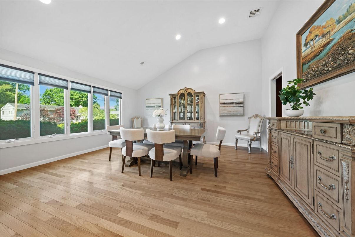 Dining room, Interior, Recessed Lighting, Wood Texture Flooring