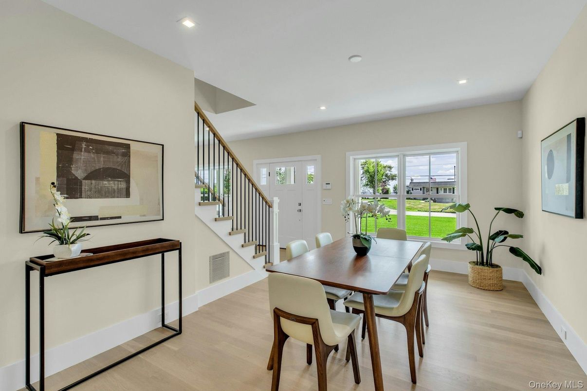 Dining room, Interior, Recessed Lighting, Wood Texture Flooring