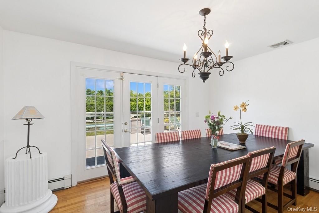 Chandelier, Dining room, Interior, Wood Texture Flooring