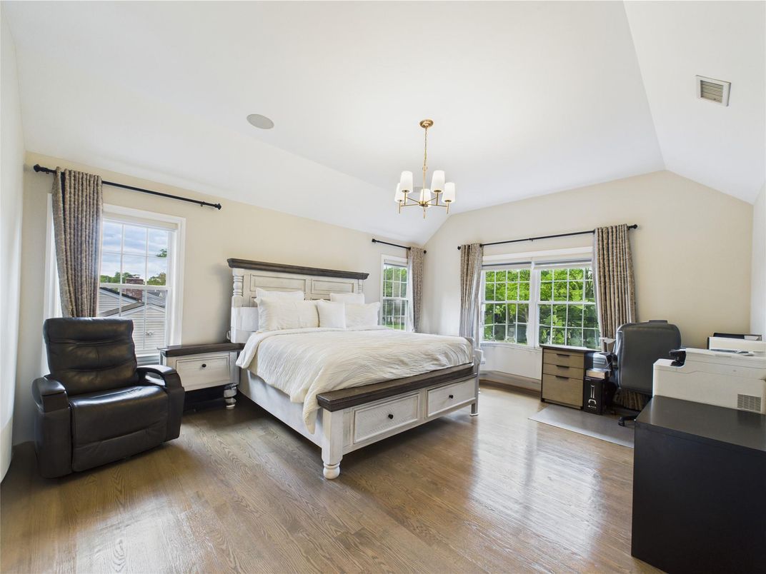 Bedroom, Chandelier, Interior, Wood Texture Flooring
