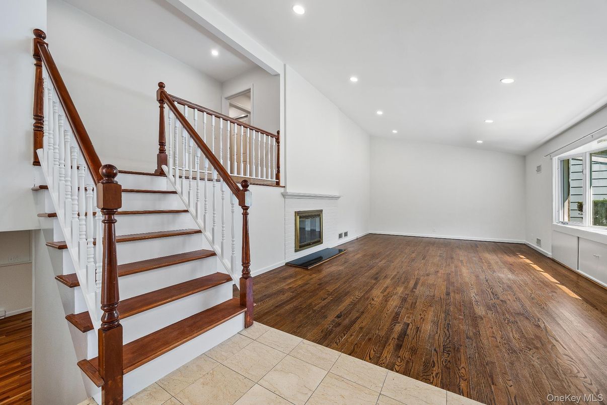 Fireplace, Interior, Recessed Lighting, Wood Texture Flooring