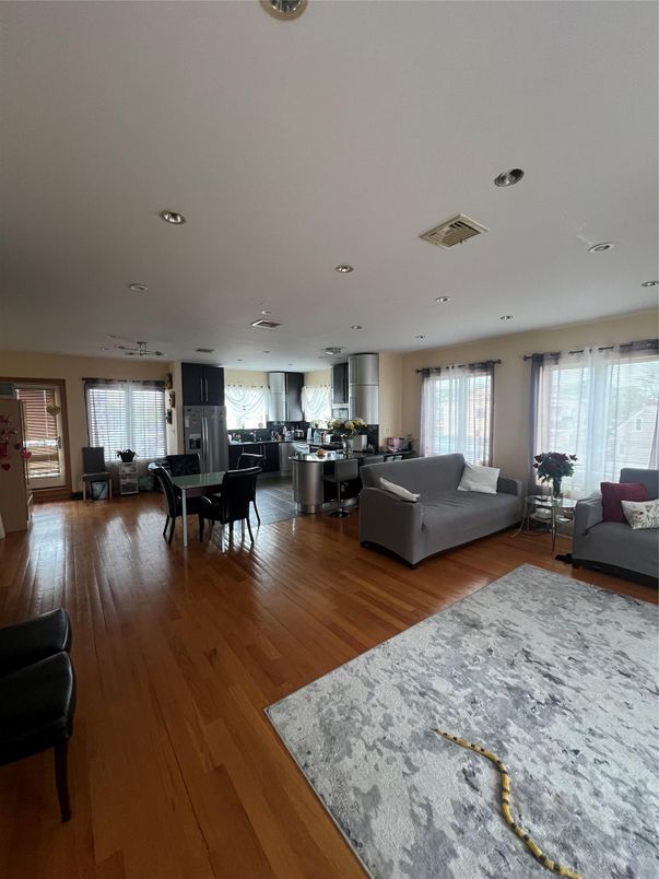 Dining room, Interior, Kitchen, Living room, Recessed Lighting, Wood Texture Flooring