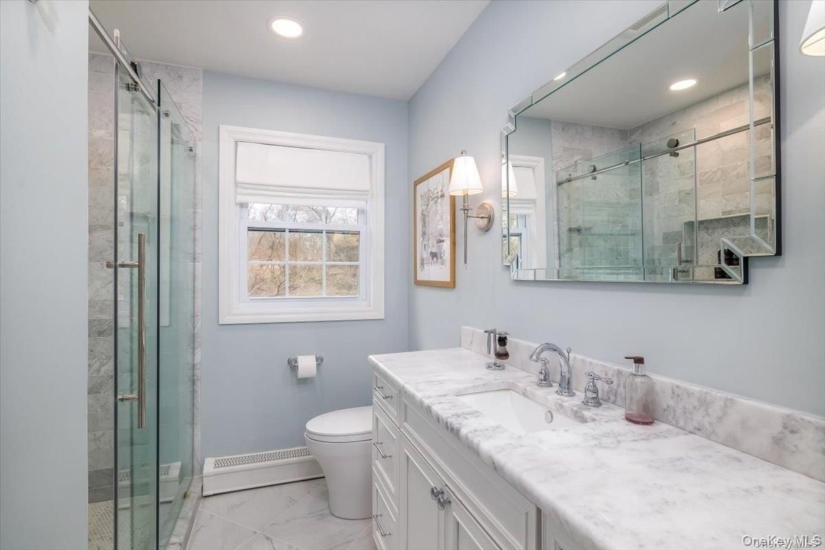 Bathroom, Glass Shower, Interior, Marble, Recessed Lighting