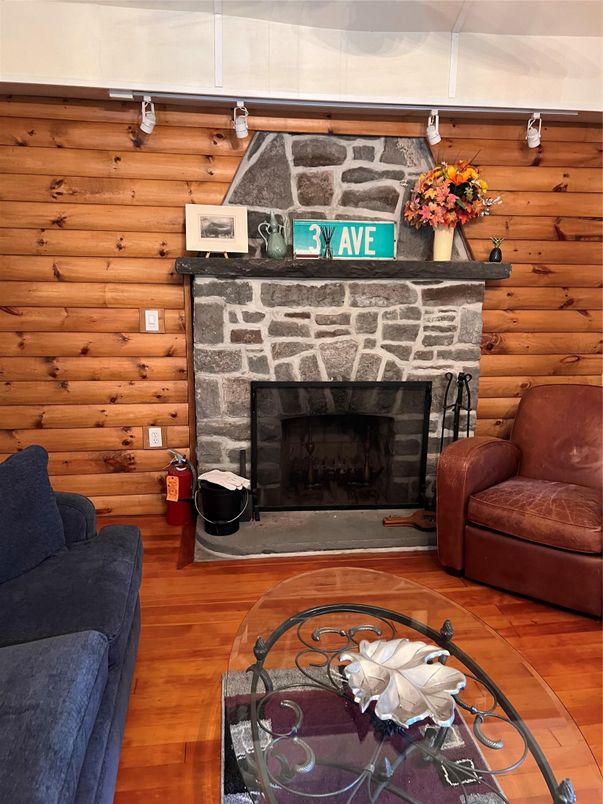 Fireplace, Interior, Stone Walls, Wood Texture Flooring, Wooden Walls