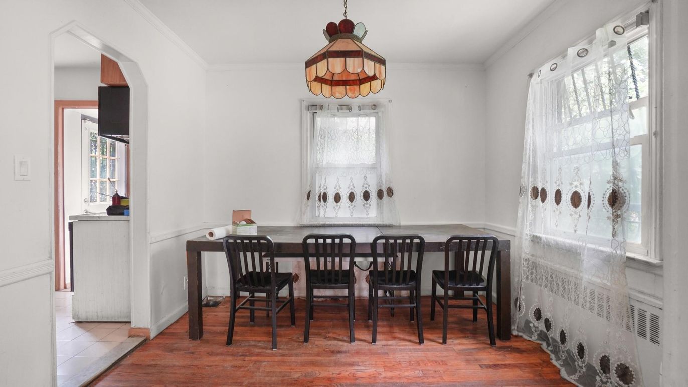 Dining room, Interior, Pendant Lights, Wood Texture Flooring