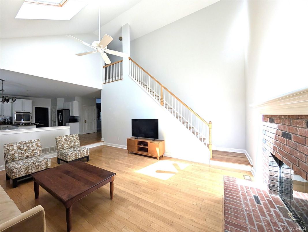 Fireplace, Interior, Kitchen, Living room, Stone Walls, Wood Texture Flooring