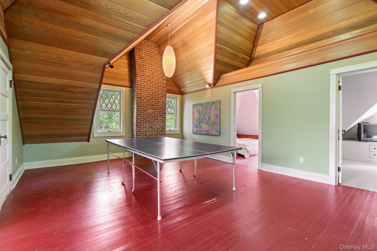 Game Room, Interior, Pendant Lights, Wooden Ceilings, Wood Texture Flooring