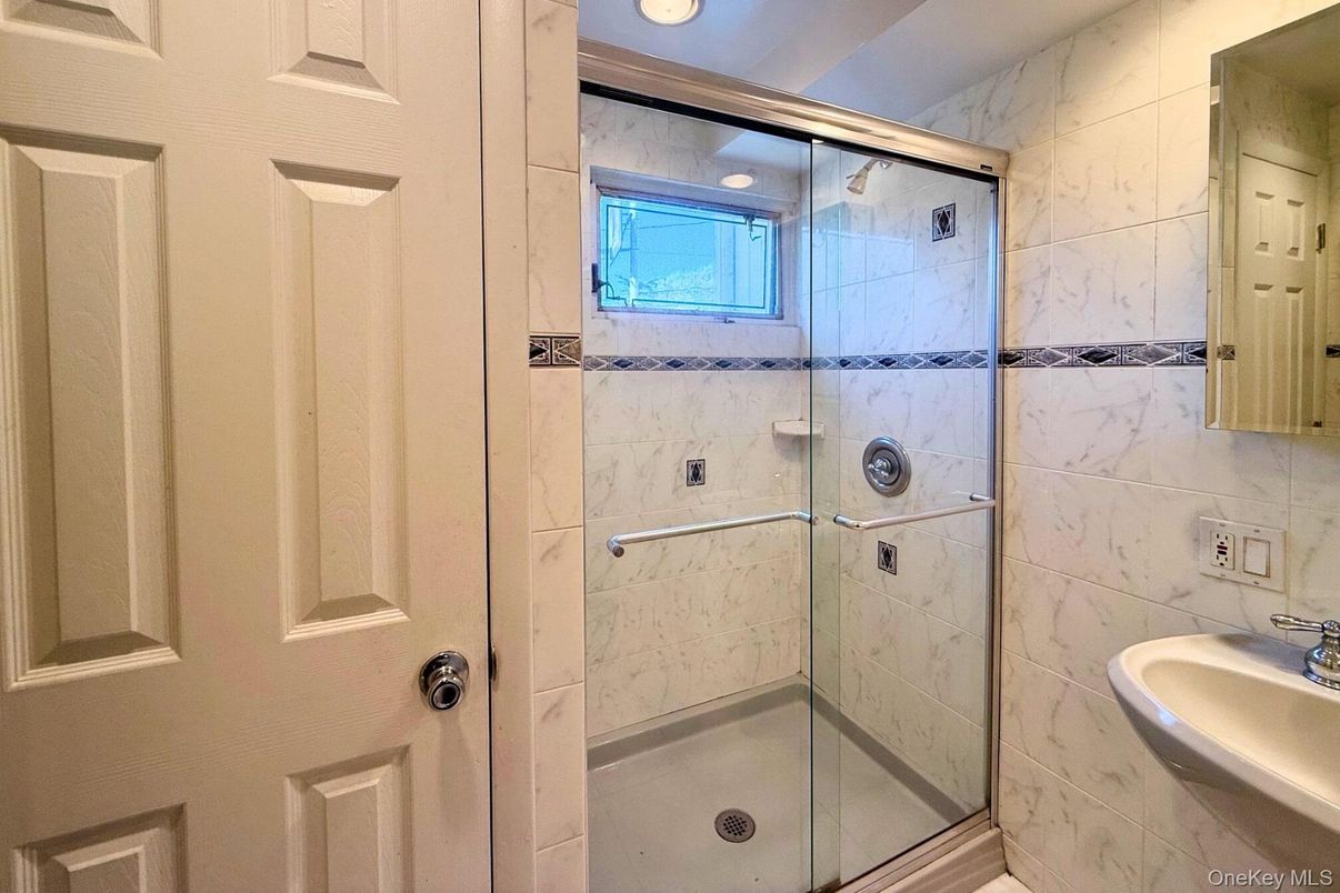 Bathroom, Glass Shower, Interior, Marble Walls, Recessed Lighting