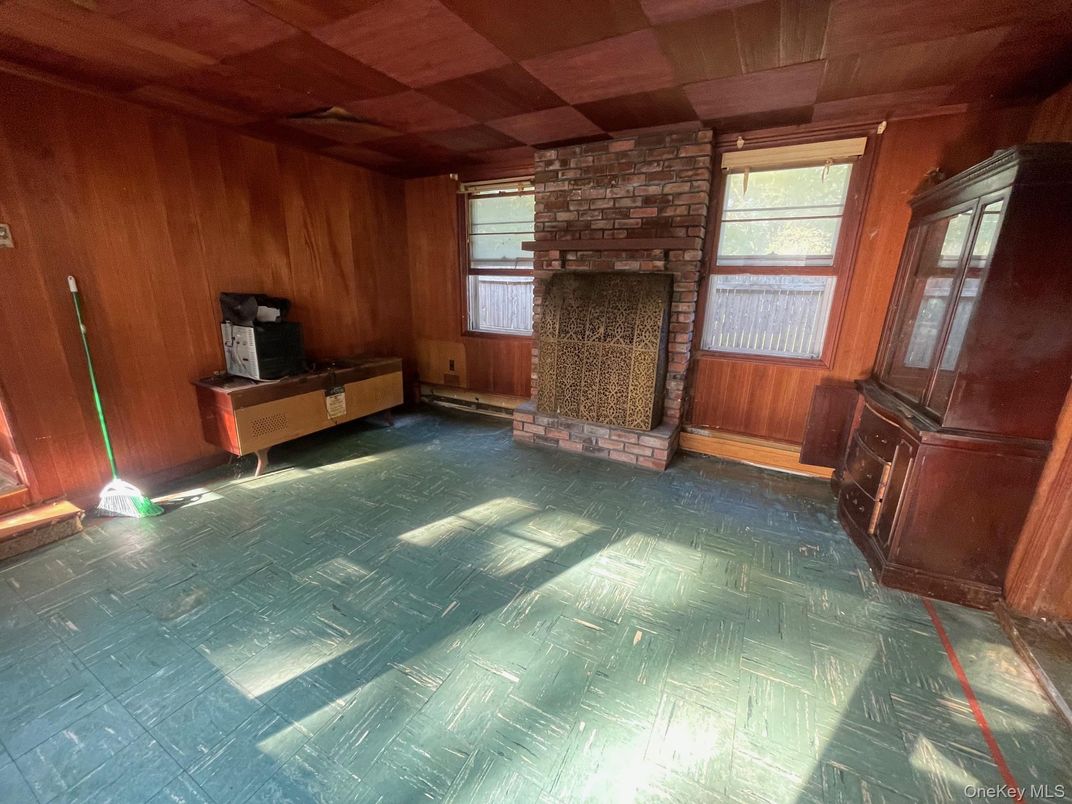 Empty room, Fireplace, Interior, Stone Walls, Wooden Ceilings, Wooden Walls