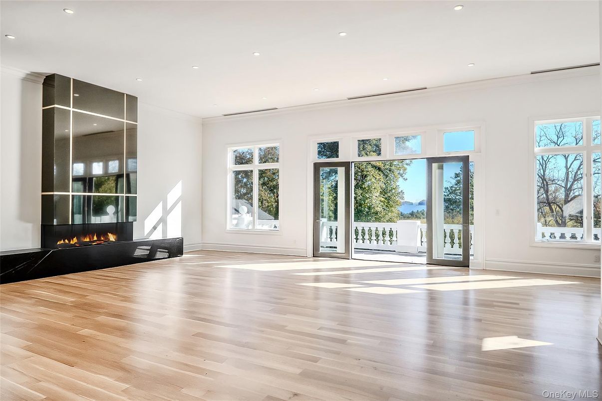 Empty room, Fireplace, Interior, Recessed Lighting, Wood Texture Flooring