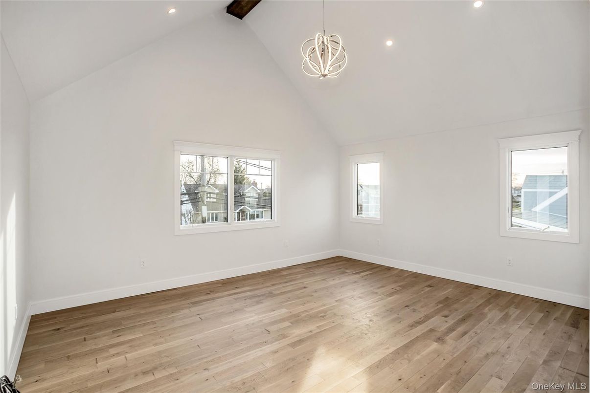 Empty room, Interior, Pendant Lights, Recessed Lighting, Wood Texture Flooring
