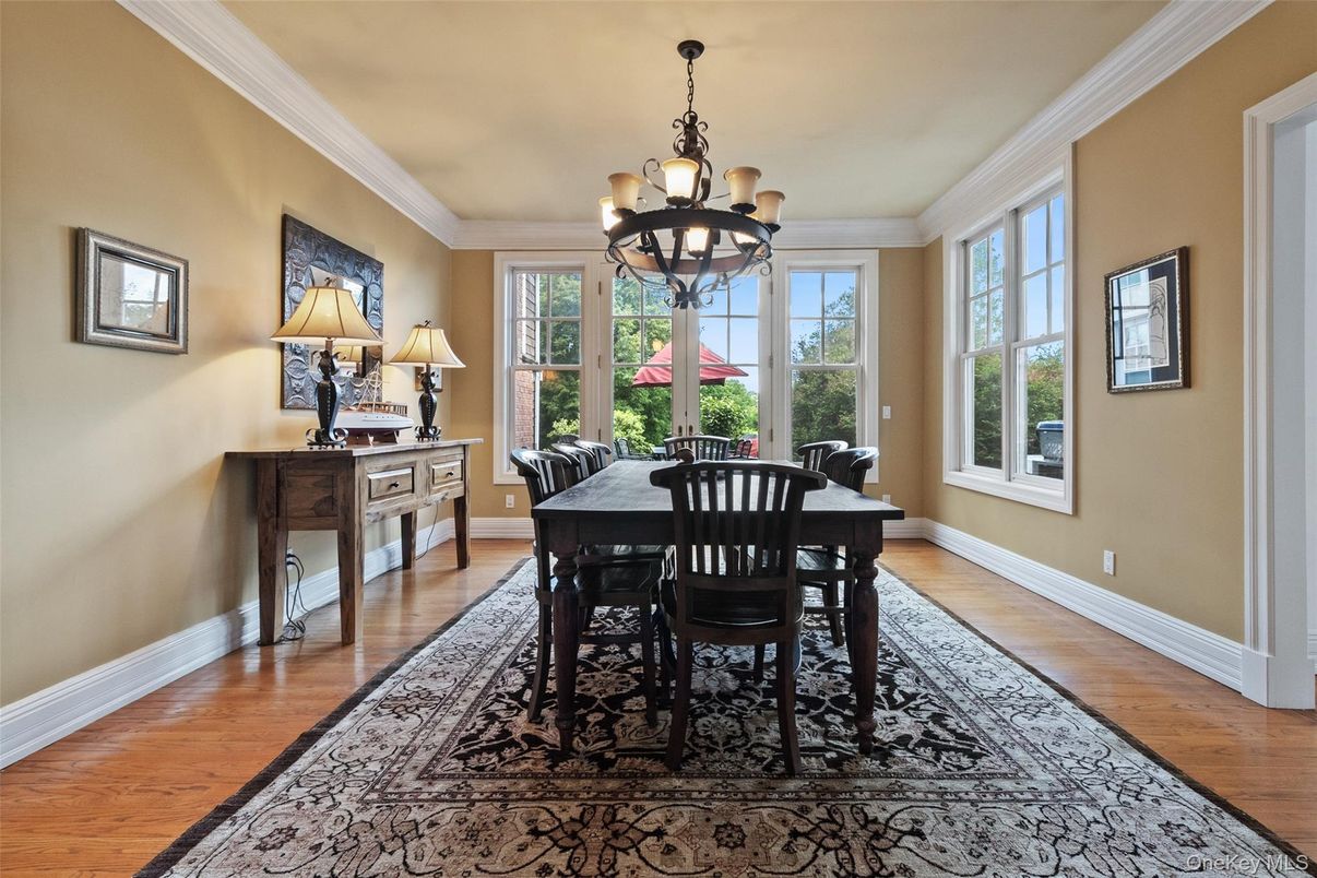 Chandelier, Dining room, Interior, Wood Texture Flooring