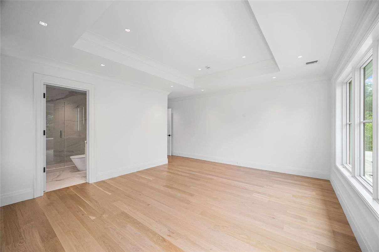 Bathroom, Empty room, Interior, Recessed Lighting, Wood Texture Flooring