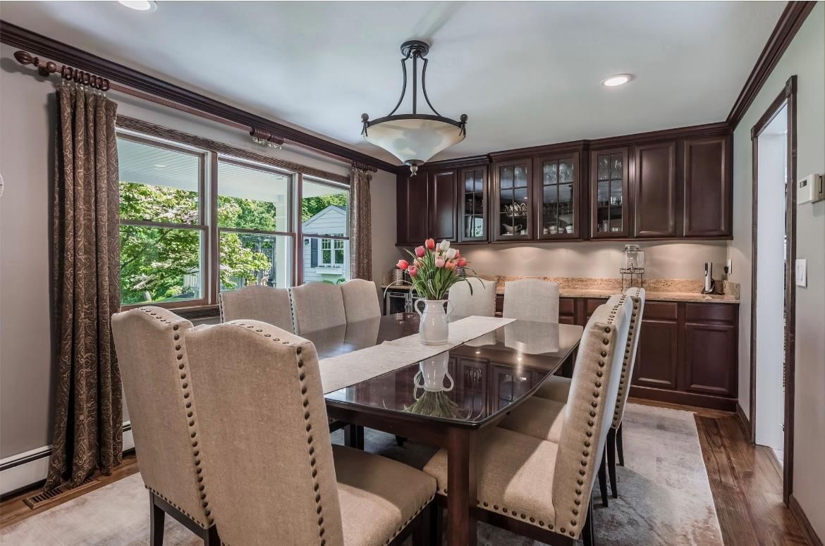 Dining room, Interior, Recessed Lighting, Wood Texture Flooring