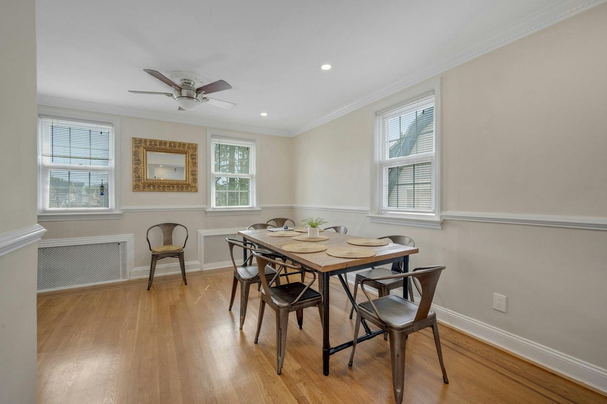 Dining room, Interior, Recessed Lighting, Wood Texture Flooring