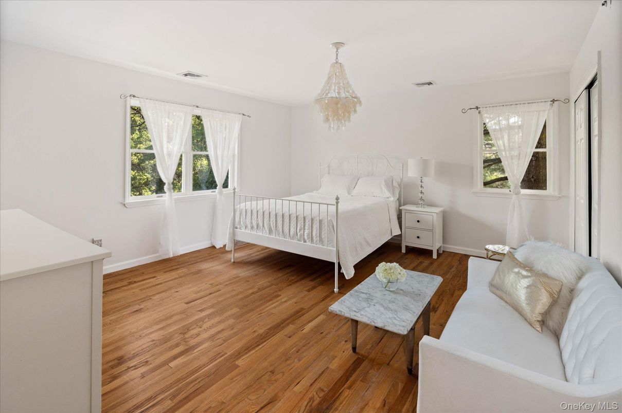 Bedroom, Chandelier, Interior, Wood Texture Flooring