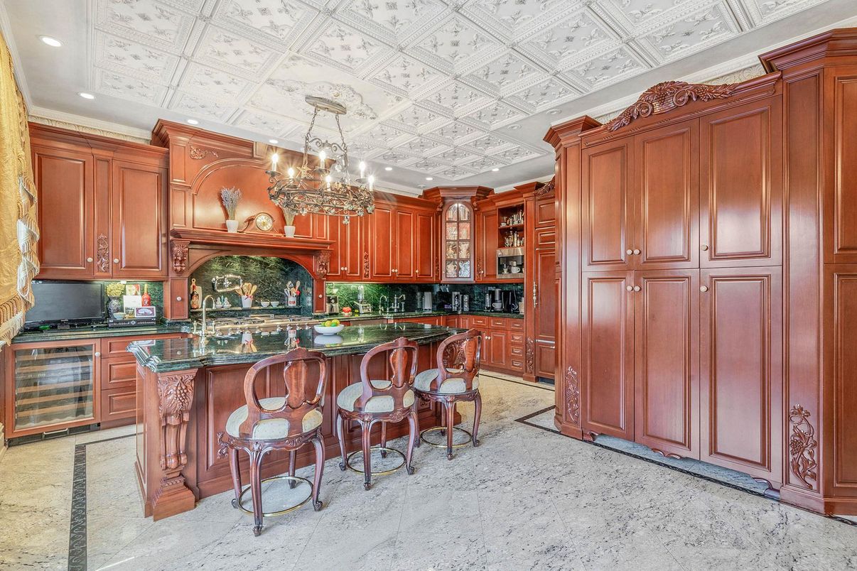 Chandelier, Fireplace, Interior, Kitchen, Recessed Lighting