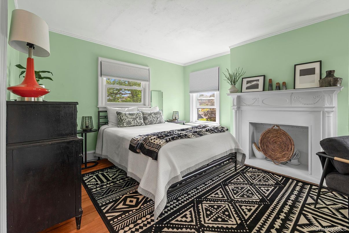 Bedroom, Fireplace, Interior, Wood Texture Flooring