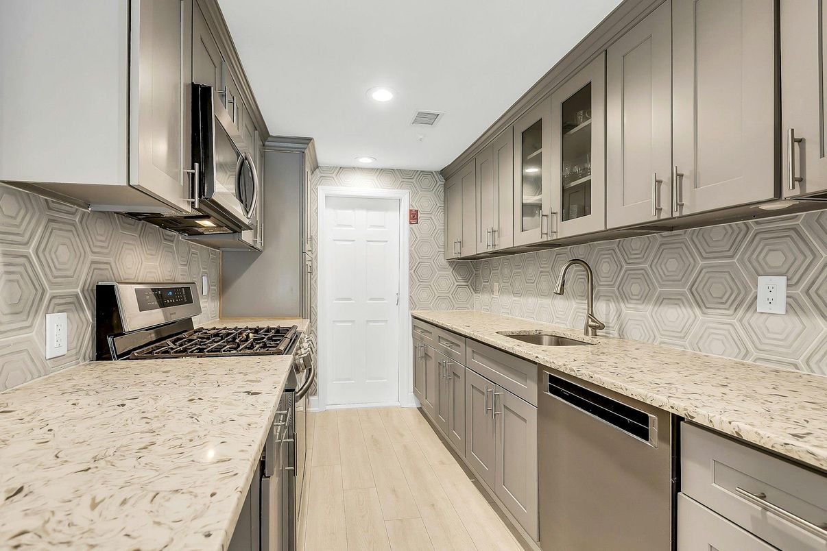 Interior, Kitchen, Recessed Lighting, Wood Texture Flooring