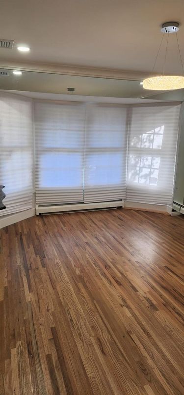 Empty room, Interior, Pendant Lights, Recessed Lighting, Wood Texture Flooring