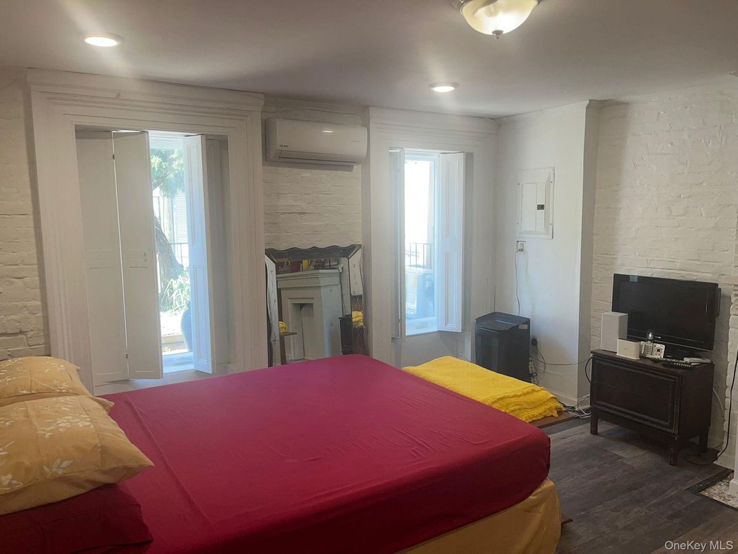 Bedroom, Interior, Recessed Lighting, Stone Walls, Wood Texture Flooring