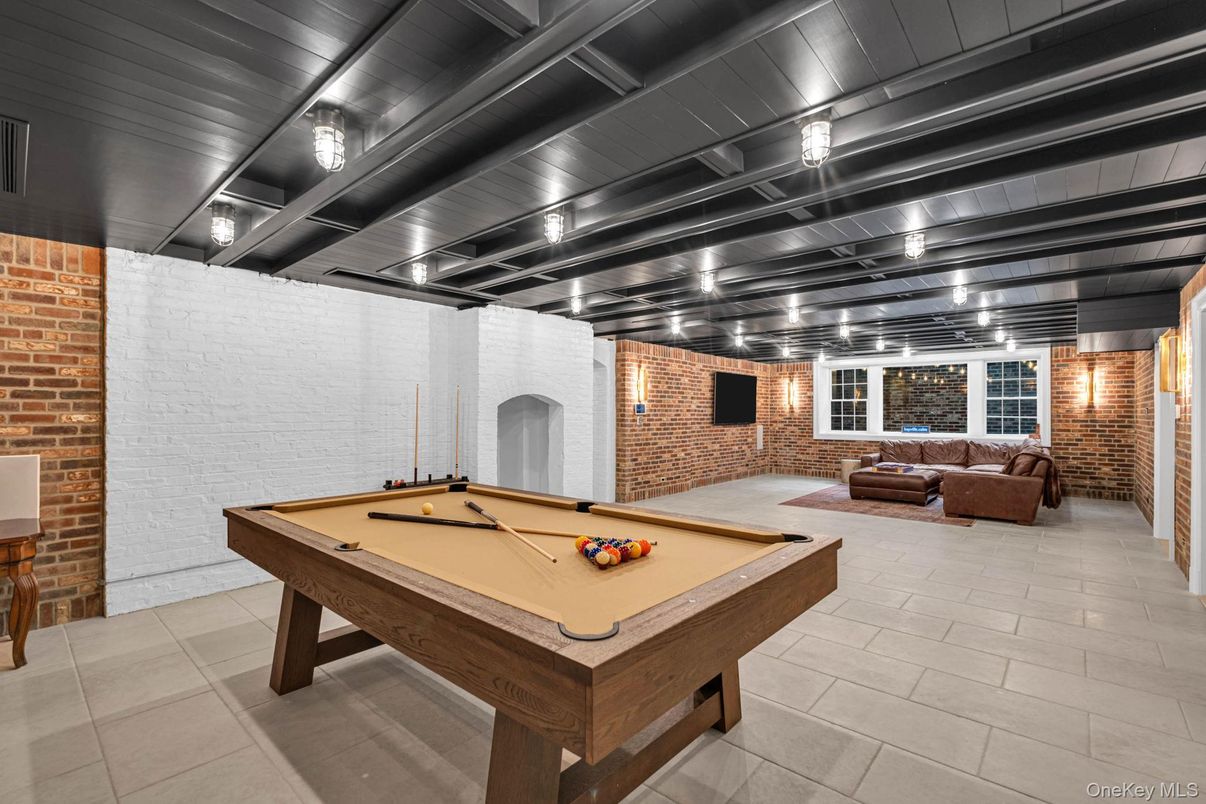 Billiard Table, Game Room, Interior, Stone Walls