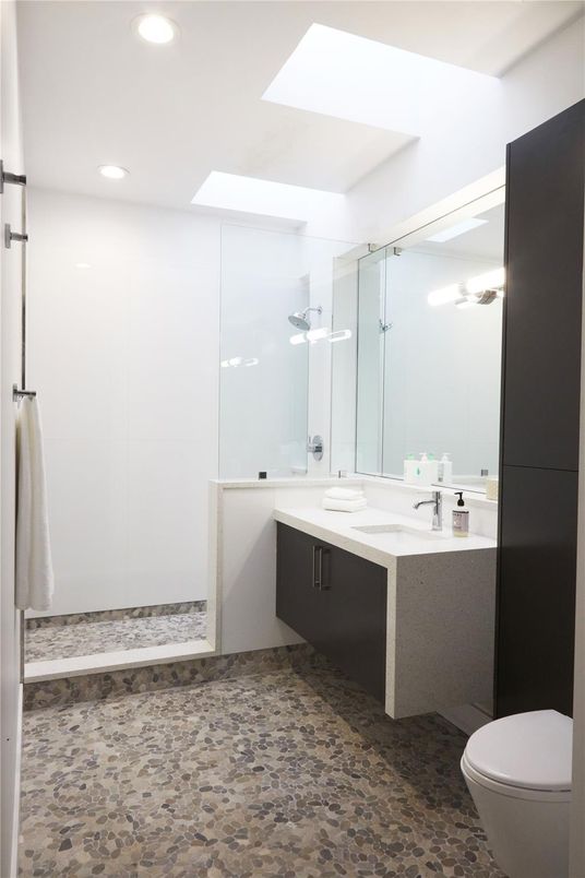 Bathroom, Glass Shower, Interior, Recessed Lighting