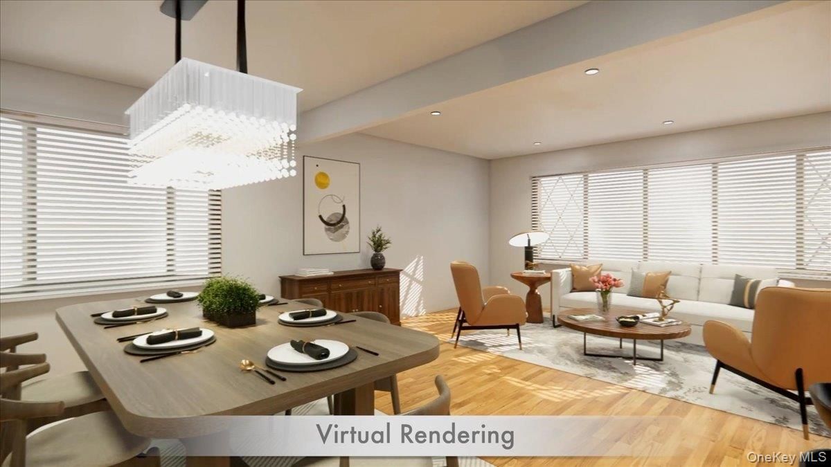 Dining room, Interior, Living room, Recessed Lighting, Wood Texture Flooring