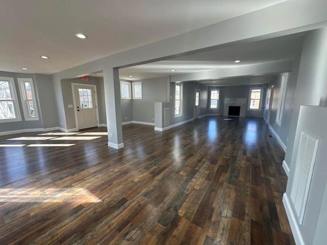 Empty room, Fireplace, Interior, Recessed Lighting, Wood Texture Flooring