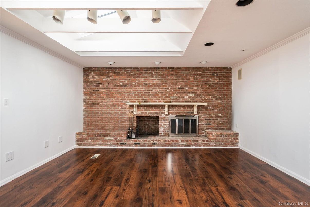 Empty room, Fireplace, Interior, Stone Walls, Wood Texture Flooring