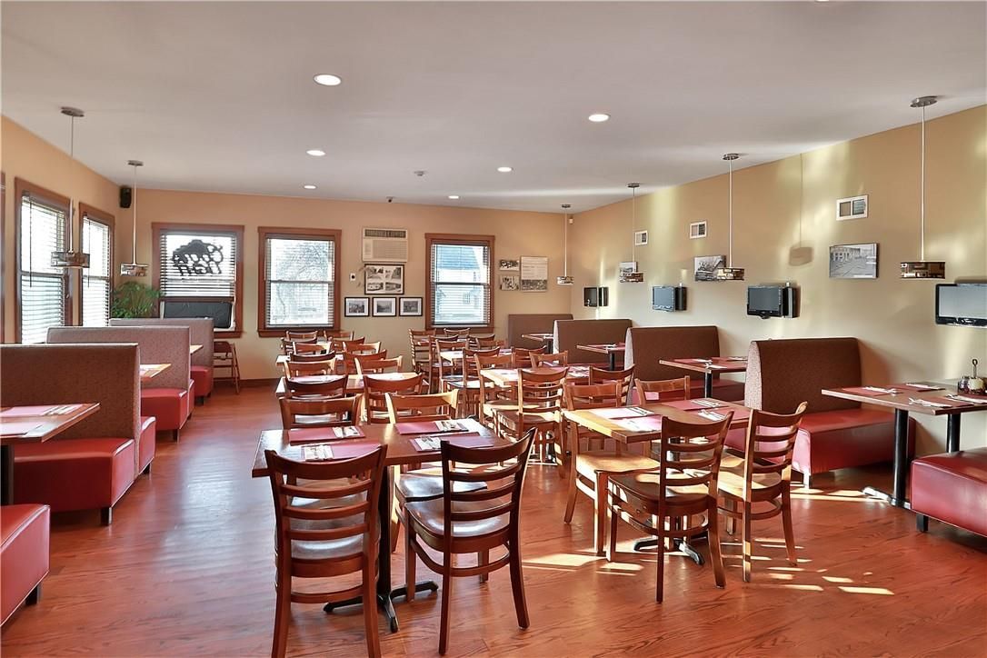 Dining room, Interior, Pendant Lights, Recessed Lighting, Wood Texture Flooring