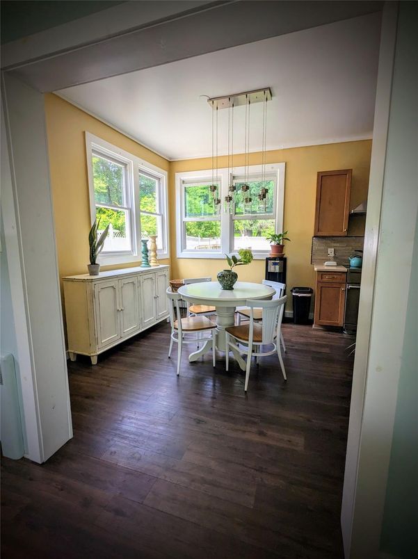 Dining room, Interior, Pendant Lights, Wood Texture Flooring