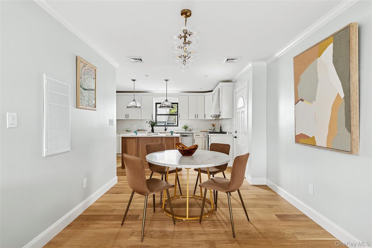 Dining room, Interior, Kitchen, Pendant Lights, Wood Texture Flooring