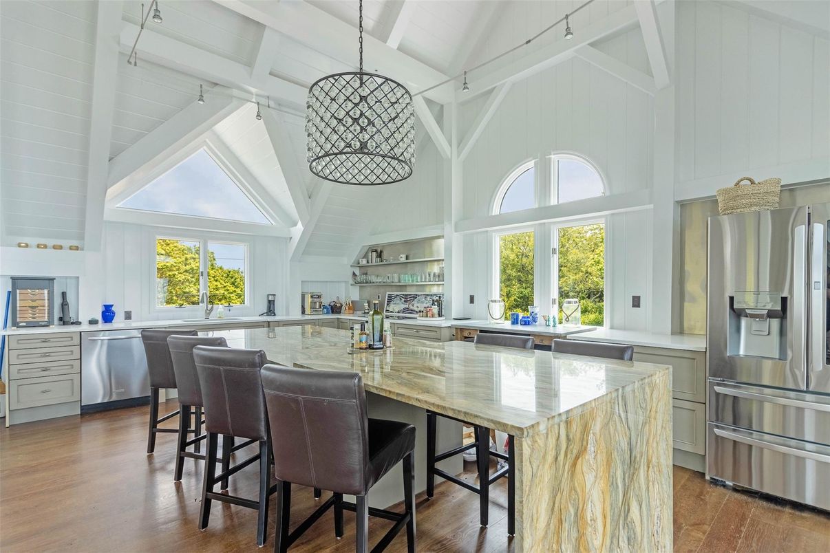 Interior, Kitchen, Pendant Lights, Stainless Steel Appliances, Wood Texture Flooring