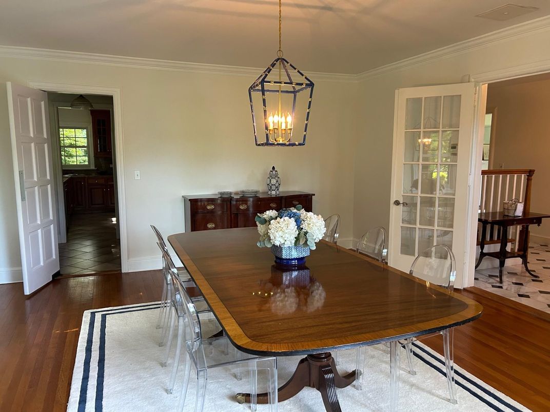 Dining room, Interior, Pendant Lights, Wood Texture Flooring