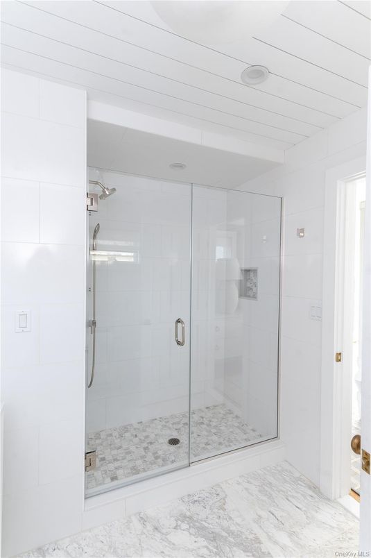 Bathroom, Glass Shower, Interior, Marble, Recessed Lighting