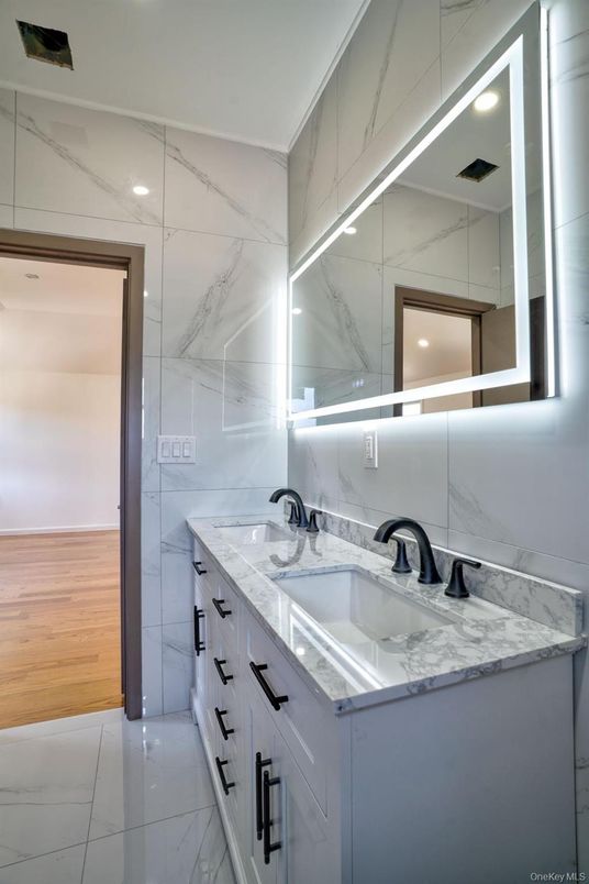 Bathroom, Dual Sink Vanities, Interior, Marble, Marble Walls