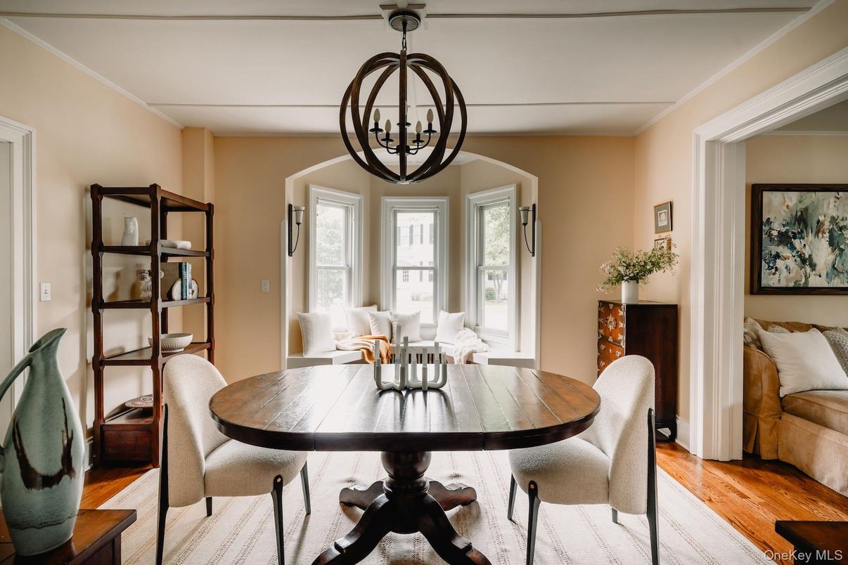 Dining room, Interior, Pendant Lights, Wood Texture Flooring