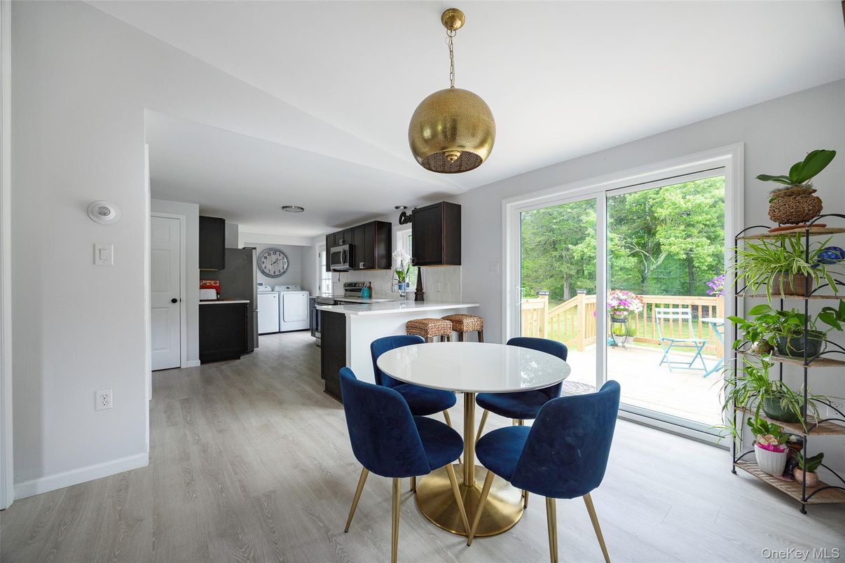 Dining room, Interior, Kitchen, Pendant Lights, Wood Texture Flooring