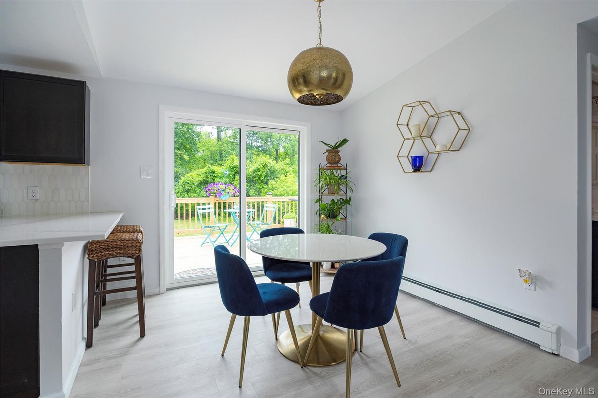 Dining room, Interior, Pendant Lights, Wood Texture Flooring