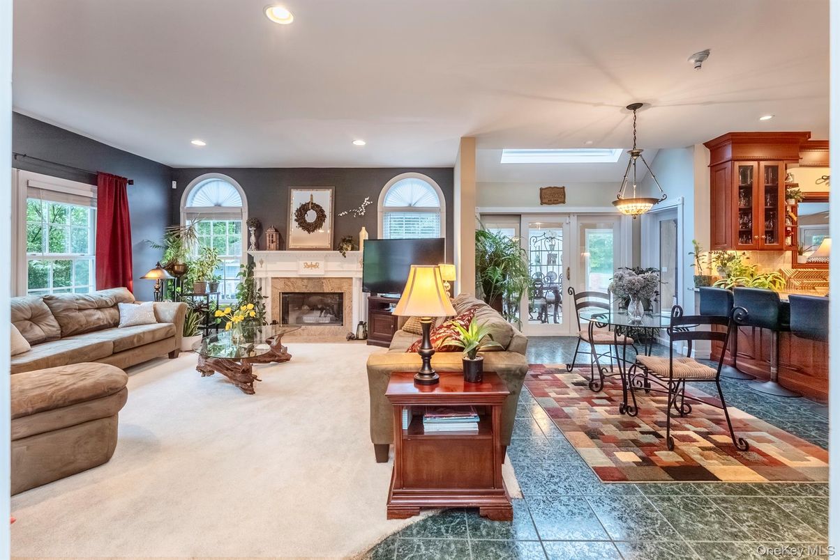 Dining room, Fireplace, Interior, Living room, Pendant Lights, Recessed Lighting