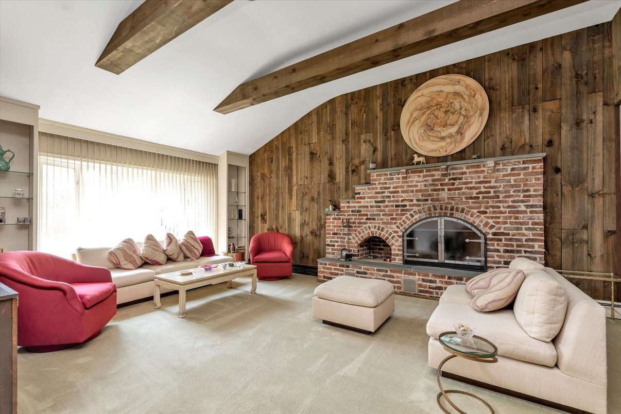 Fireplace, Interior, Living room, Wooden Beams, Wooden Walls