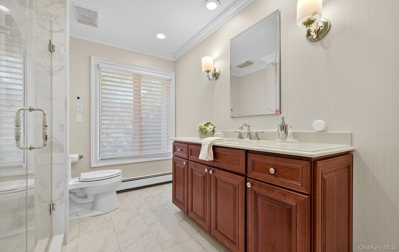 Bathroom, Glass Shower, Interior, Marble, Recessed Lighting