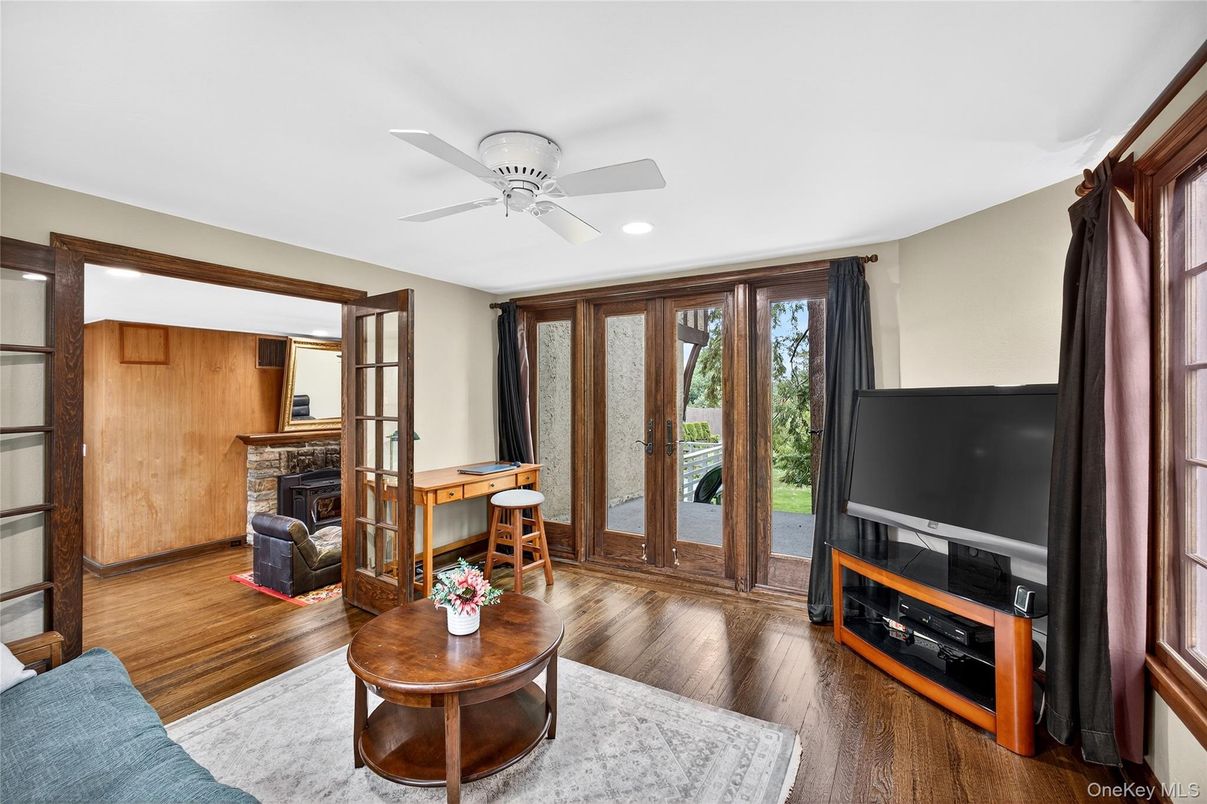 Fireplace, Interior, Recessed Lighting, Wood Texture Flooring