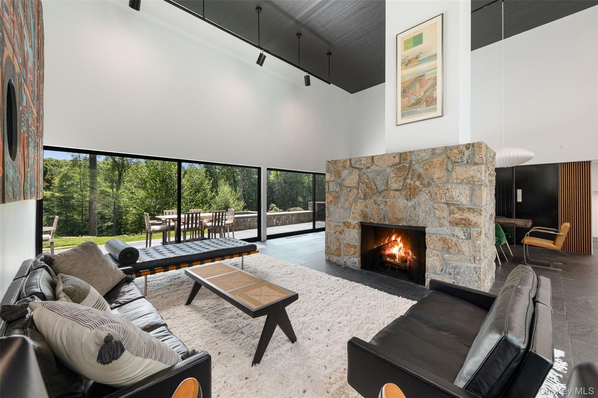 Fireplace, Interior, Living room, Pendant Lights